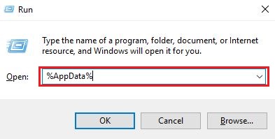 在运行实用程序中键入 %AppData% 如何修复Minecraft无法在Windows 10上启动?