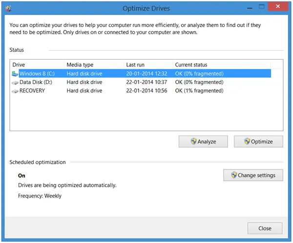 Windows Disk Defragmenter - 内置磁盘碎片整理程序