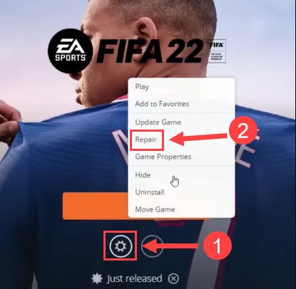 在 FIFA 22 设置中单击修复