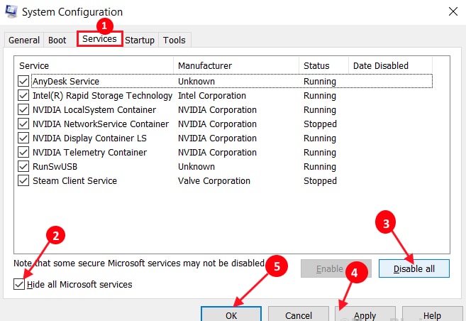 从系统配置禁用所有 Microsoft 服务