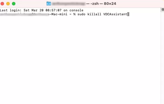 Sudo killall VDCAssistant 
