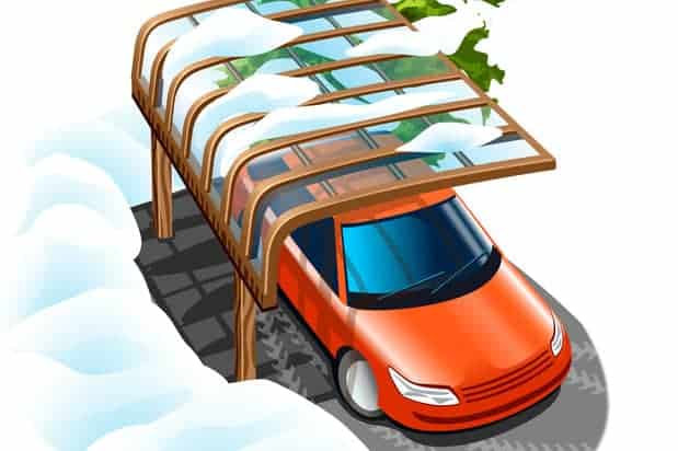 车棚顶篷使汽车免受冬季恶劣天气和雪的影响