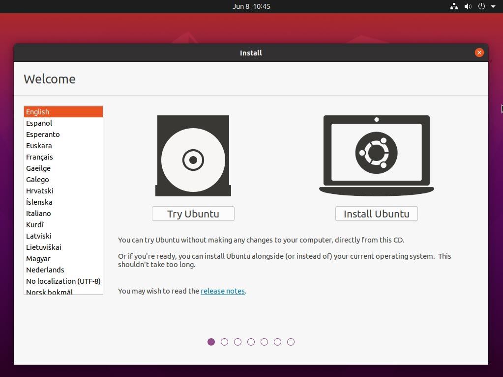 Ubuntu 安装媒体的“Try Ubuntu”选项允许你测试驱动发行版。