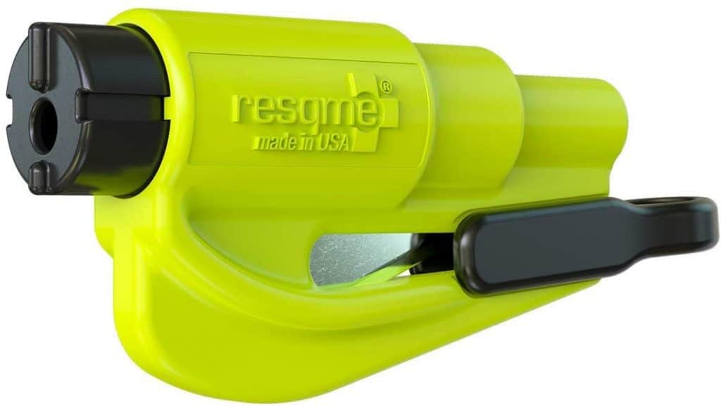 Resqme 原装紧急钥匙扣汽车逃生工具，二合一安全带切割器和破窗器，美国制造，安全黄色紧凑型应急锤