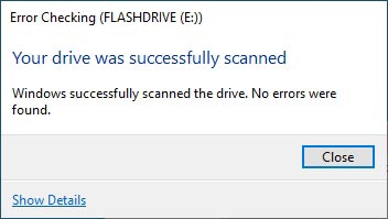 Windows 错误检查工具将提供其结果的简短报告。