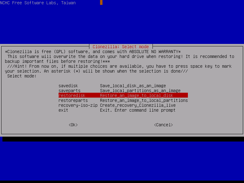 clonezilla 选择模式