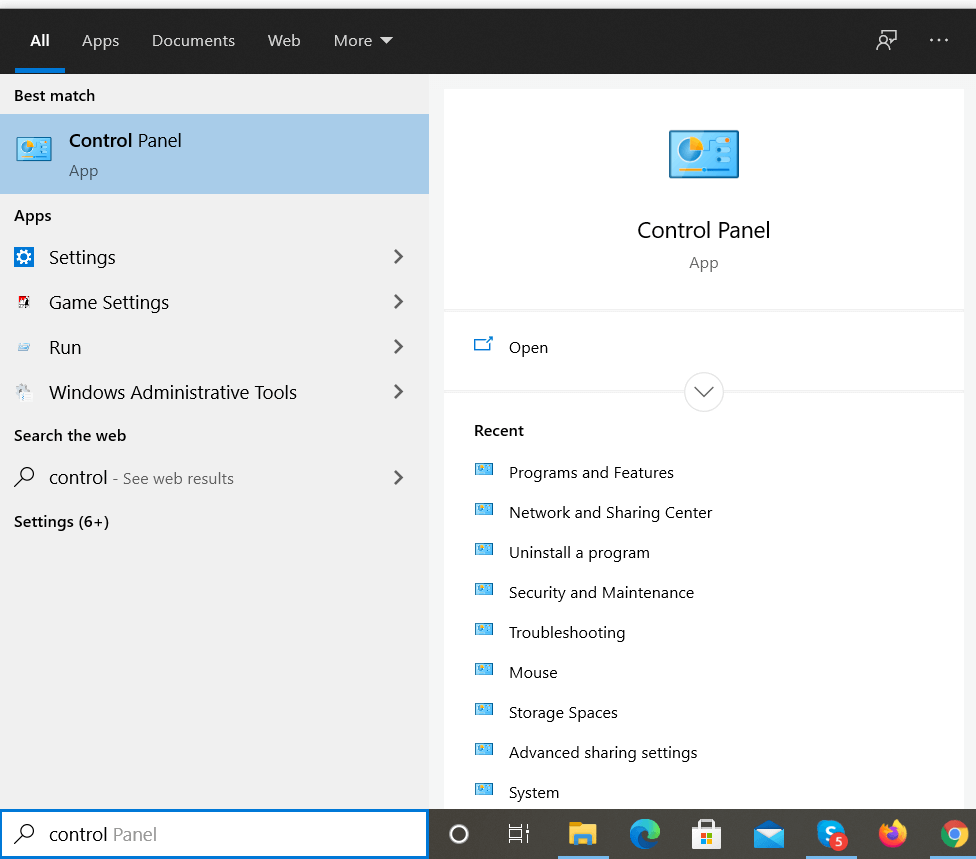 控制面板 Windows 10