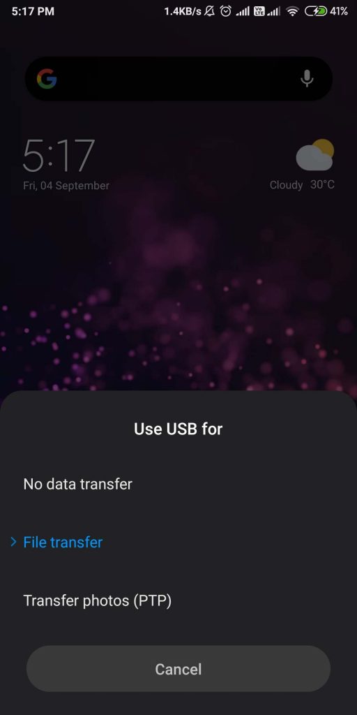 检查 Android 的 USB 设置