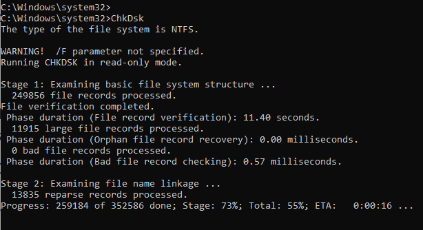 启动 ChkDsk 以修复硬盘错误