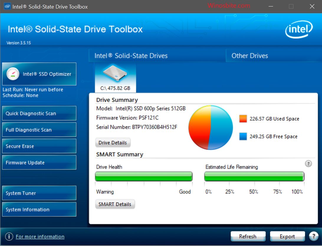 sceenshot of Intel Solid-State Drive Toolbox