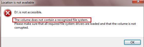 卷不包含可识别的文件系统错误