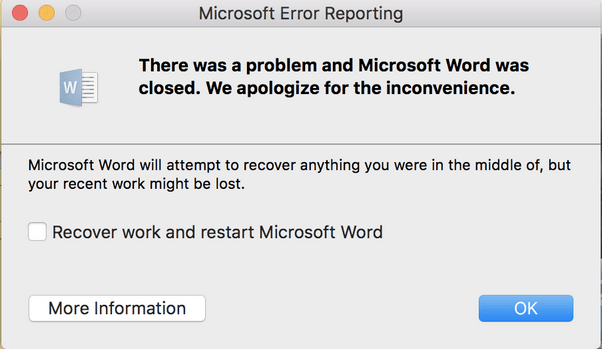 Microsoft Word 在 Mac 上不断崩溃