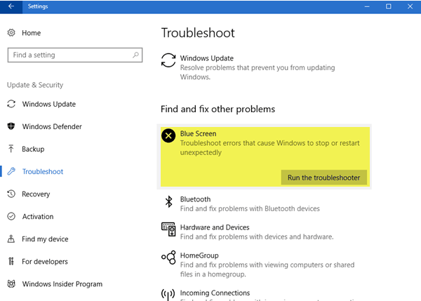 运行 BSOD 疑难解答