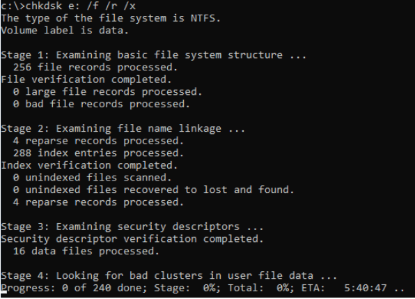 运行 CHKDSK 命令