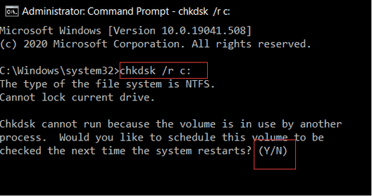 下次系统重新启动时运行的 CHKDSK
