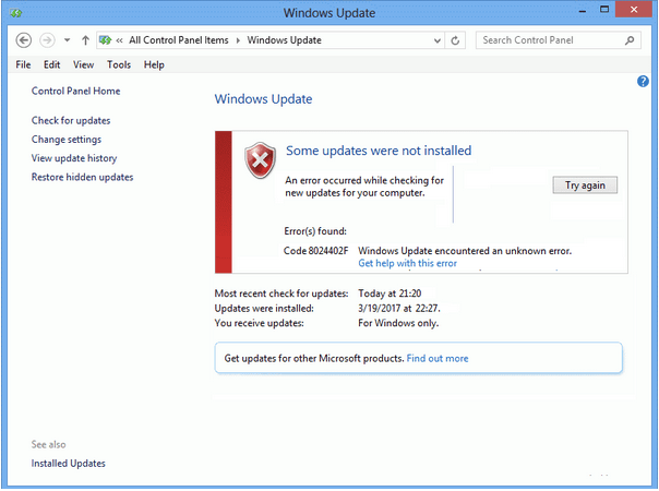 Windows 更新错误 0x80072efe