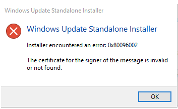 Windows 更新独立安装程序错误