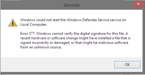 修复 Windows Defender 错误 577