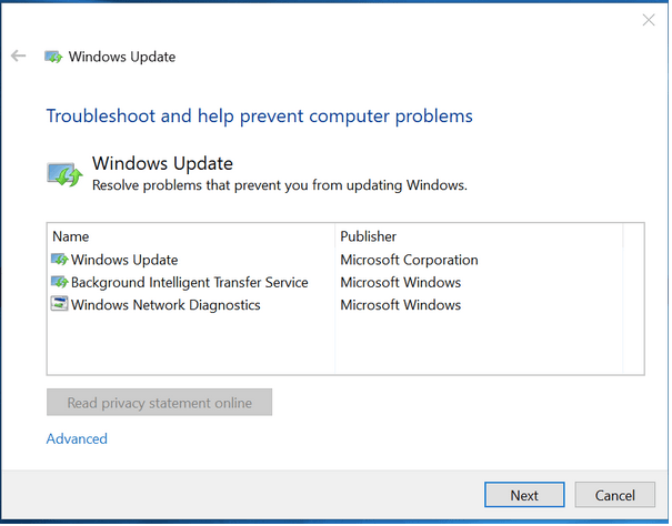 运行 Windows 更新疑难解答