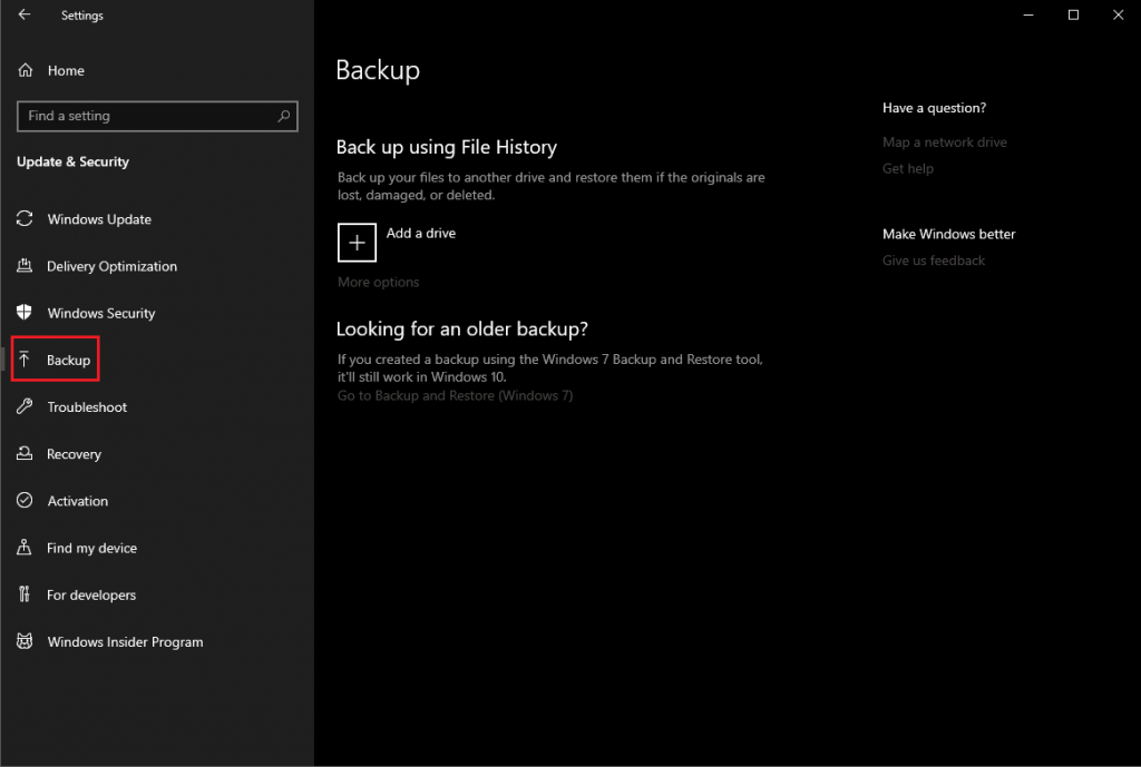 在 Windows 10 中使用备份恢复已删除的文件