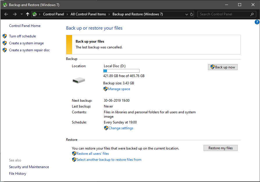 在 Windows 10-3 中使用备份检索已删除的文件