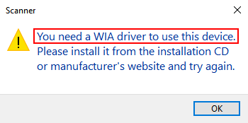 你需要 WIA 驱动程序才能使用此设备