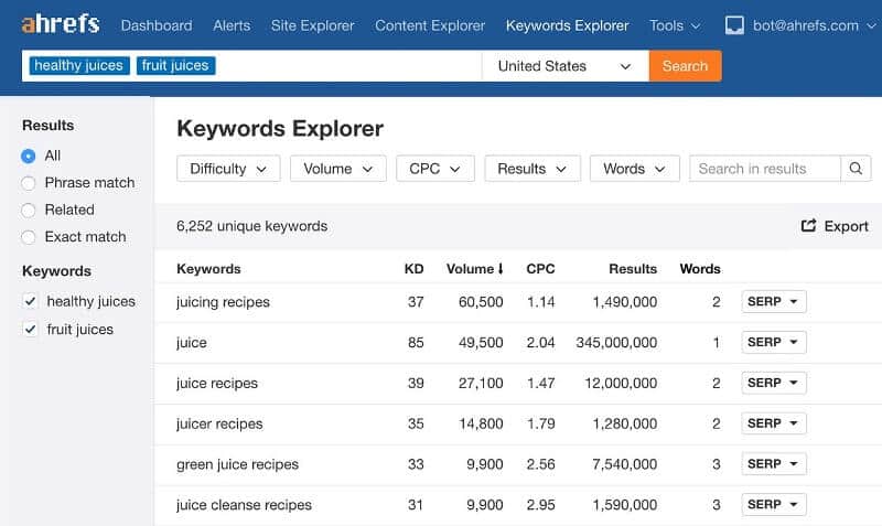 ahrefs 关键字浏览器