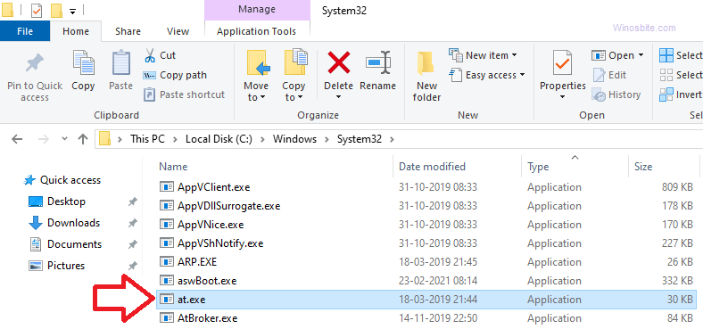 Windows 10 中的 at.exe 文件位置