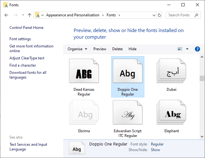 在 windows 10 中更改字体