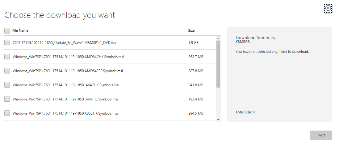 选择 Windows 7 Service Pack 文件