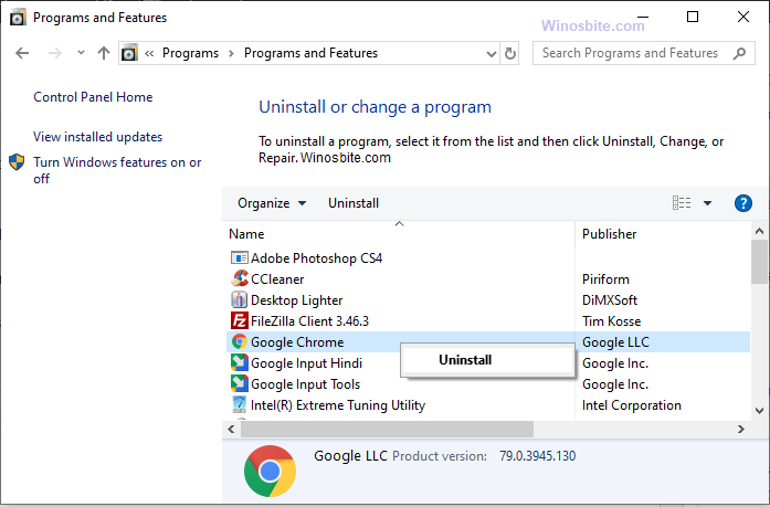 在 Windows 10 上卸载 Chrome