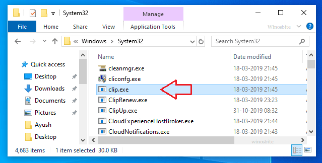 Windows 10 中的 Clip.exe 文件位置