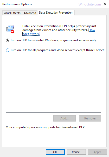 Windows 10 中的数据执行保护设置