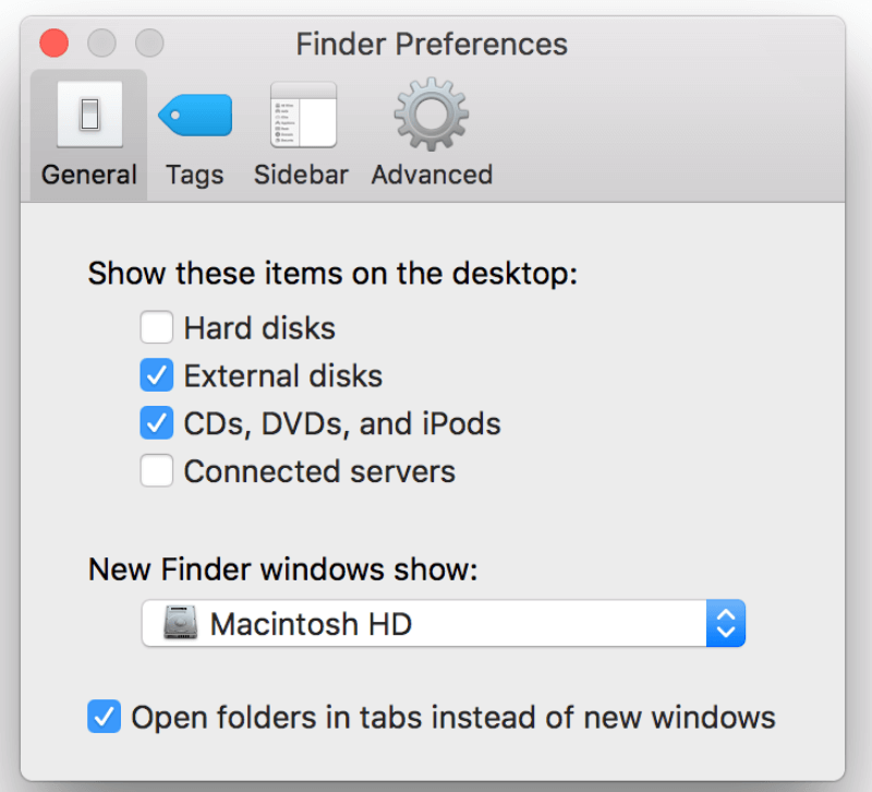Mac 上不显示外置硬盘