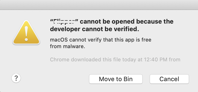 无法打开应用程序，因为无法验证开发者