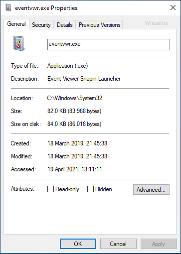 eventvwr.exe 文件属性