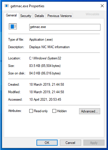 getmac.exe 文件属性