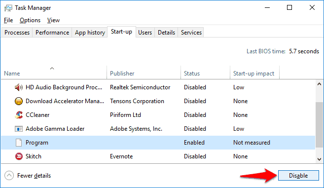 如何禁用Windows 10的启动程序