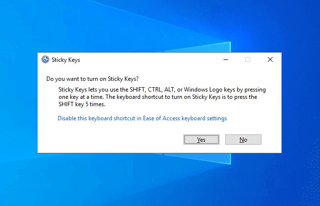 如何关闭粘滞键 Windows 10