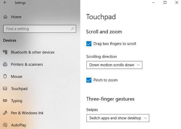 两根手指滚动不起作用Windows 10