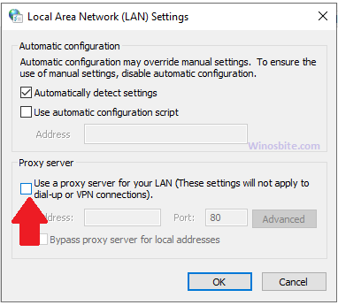 LAN 设置取消选中代理服务器