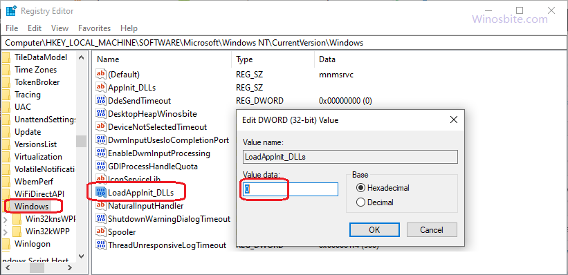 Loadapplnit_dlls 注册表编辑器