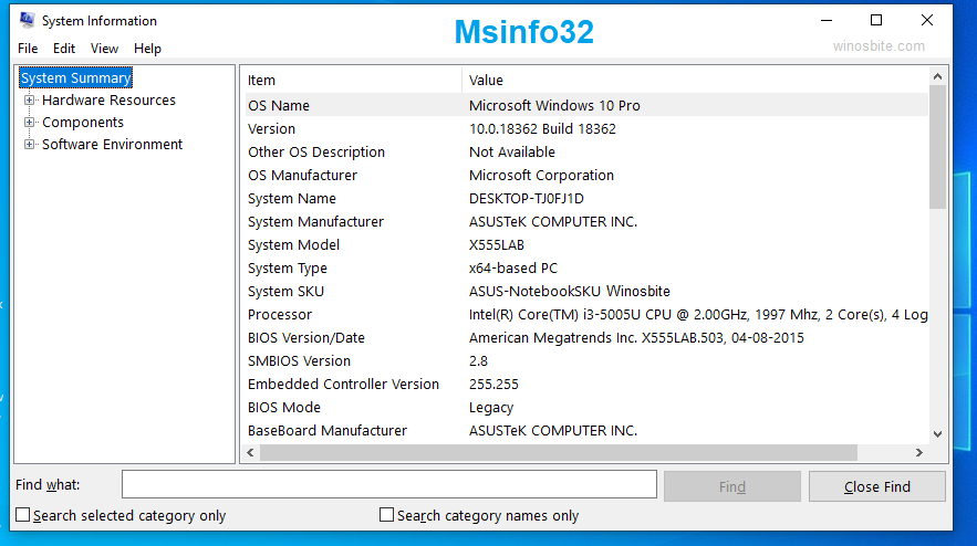 Windows 10 上的 msinfo32 系统信息