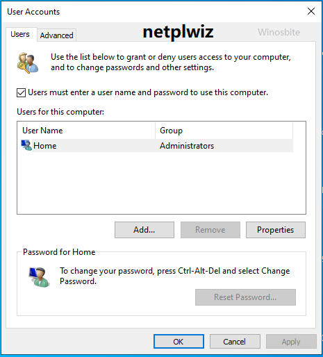 netplwiz 属性