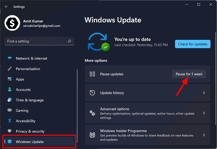 暂停 Windows 11 更新