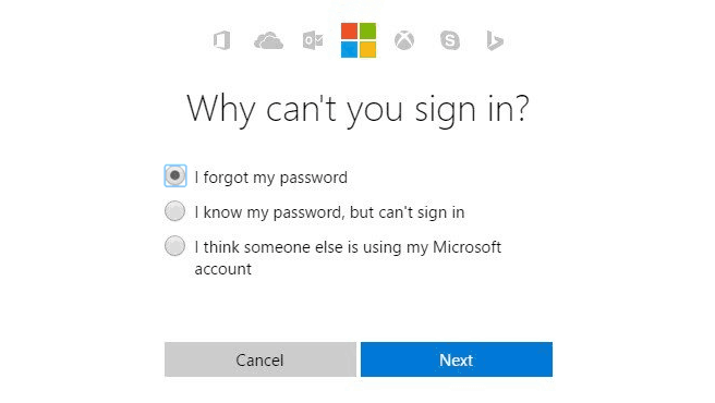 重置微软帐户密码