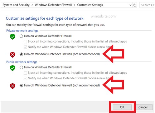 关闭 Windows Defender 防火墙