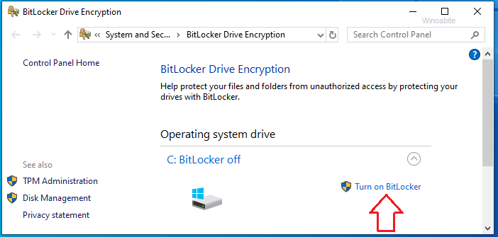 在 Windows 10 中打开 bitlocker