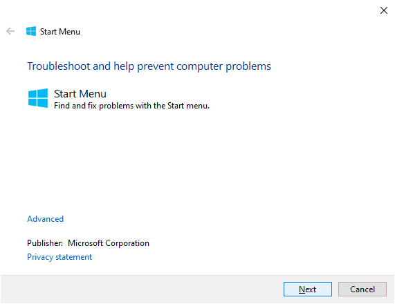 windows 10 开始菜单疑难解答