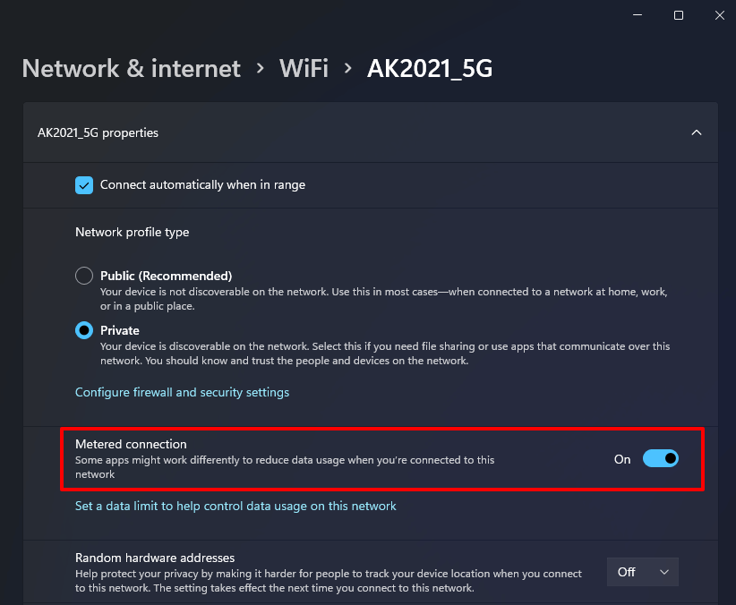 Windows 11 更新计量连接